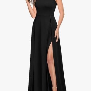 Classic Black High-Slit High-Low Evening Dress